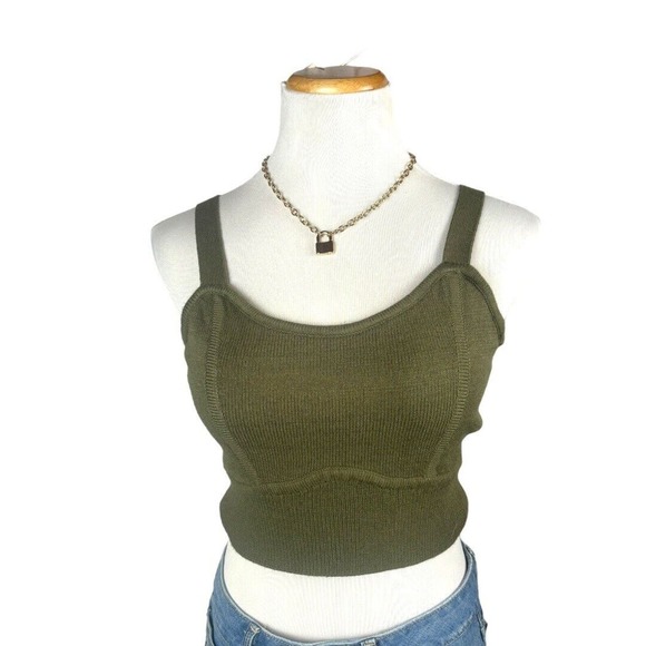 House Of Harlow‎ Sweater Tank Crop Olive Knit Size Large - Picture 1 of 5